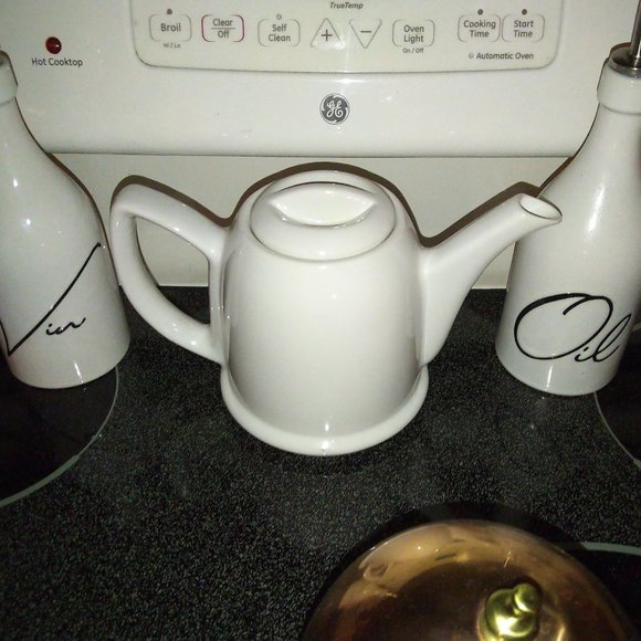 Exc Vtg Teapot w.copper thermal cover tea steeper 3 Homer Laughlin teacups bonus - Picture 6 of 14